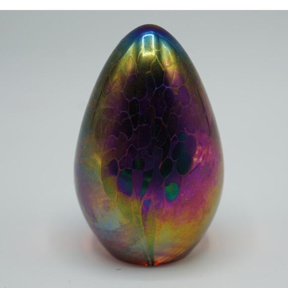 Glass Eye Studio Multicolor Iridescent Egg Shape Paperweight GES 2011 - Picture 1 of 7